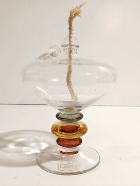 Glass Oil Lamp with Amber and Smoke Ring Accents